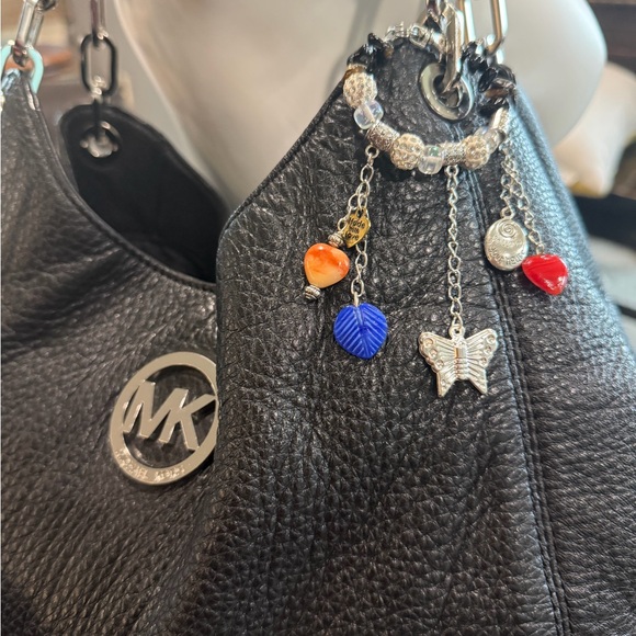 Michael Kors Black Pebbled Leather & Handcrafted Jewelry Bag Charm - Picture 7 of 9